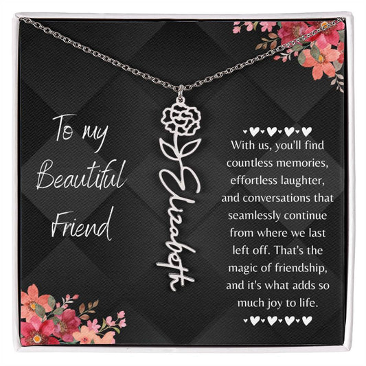 Personalized Flower Name Necklace! This necklace comes with a personalized birth flower design