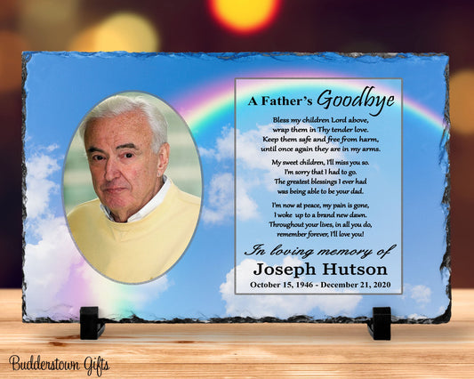 memorial plaque - slate with father's goodbye poem - personalized