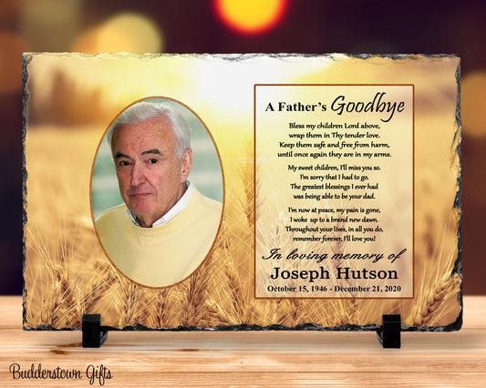 memorial plaque - slate with father's goodbye poem - personalized