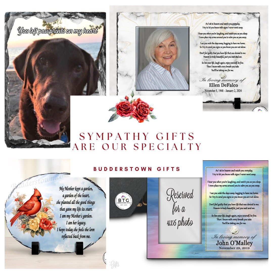 Spanish sympathy gift

Capture cherished memories with our Photo Slate, printed with a beautiful poem. This Memorial Slate serves as a thoughtful gesture for your grieving loved one, expressing your heartfelt care during this difficult time.