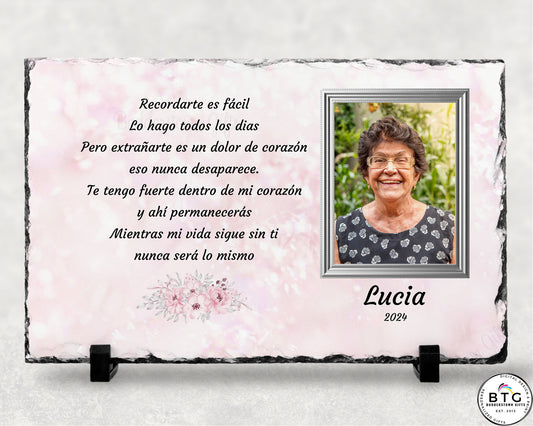 Spanish sympathy gift Memorial Slate Measuring 7 1/2" x 11" with a printed photo and poem