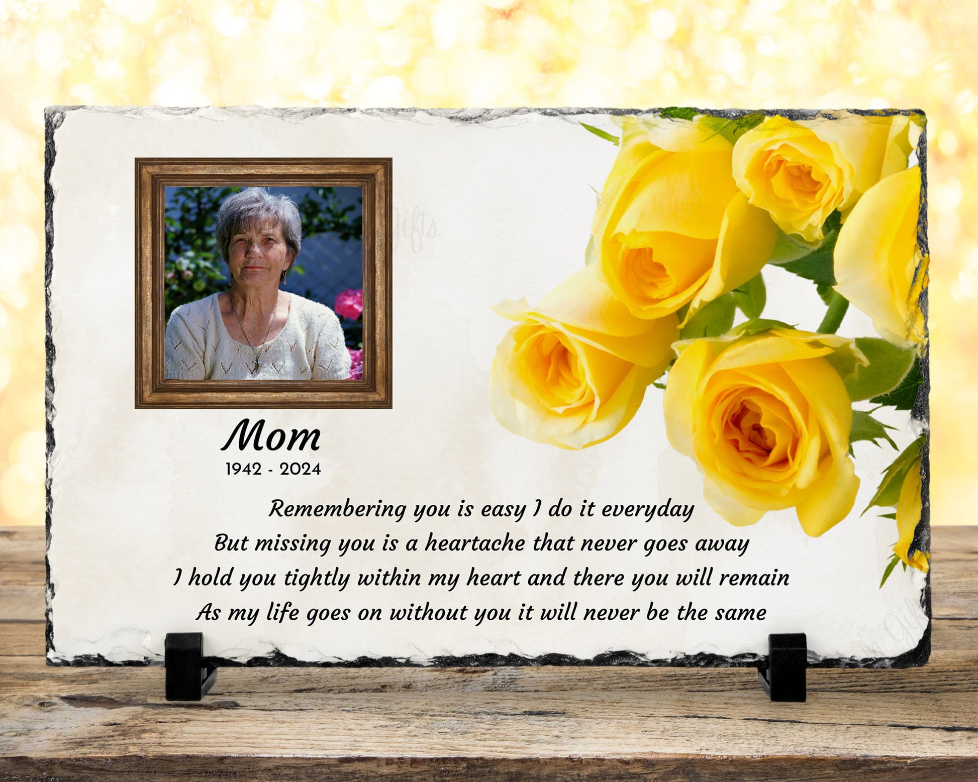 This Memorial Slate serves as a thoughtful gesture for your grieving loved one, expressing your heartfelt care during this difficult time. Alternatively, use it to honor and display the cherished memories of your late loved one. Measuring 7 1/2" x 11"