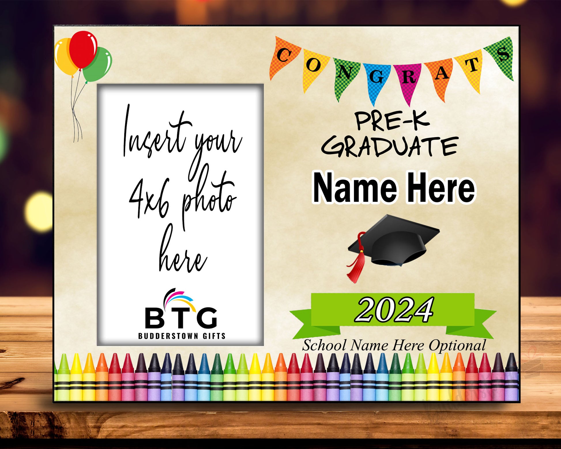 Pre-K Graduate Personalized Wood Frame - 8x10 Graduation Frame with 4x6 photo insert