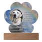 pawprint acrylic plaque on light up base. personalized with poem and photo for pet loss