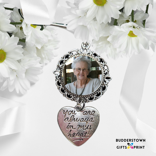 Wedding Bouquet Photo Charm with Custom Photo & Heart Keepsake