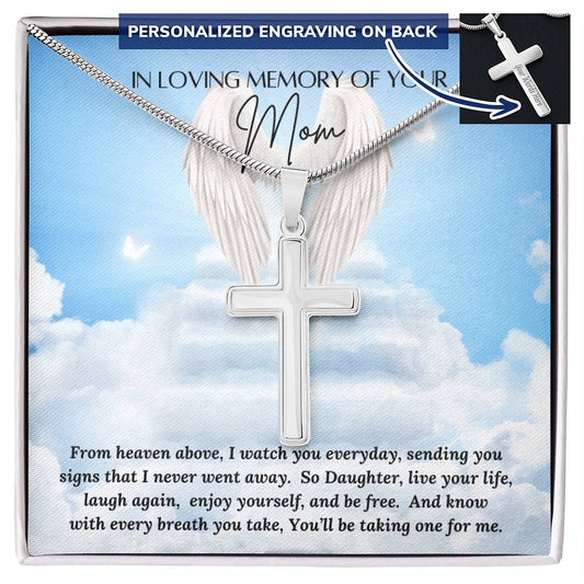 Celebrate the memory of a beloved mother with this meaningful Personalized Cross Necklace.

The beautiful pendant can be customized on the back with a name, date, or brief message, up to 20 characters, creating a timeless and cherished gift. 