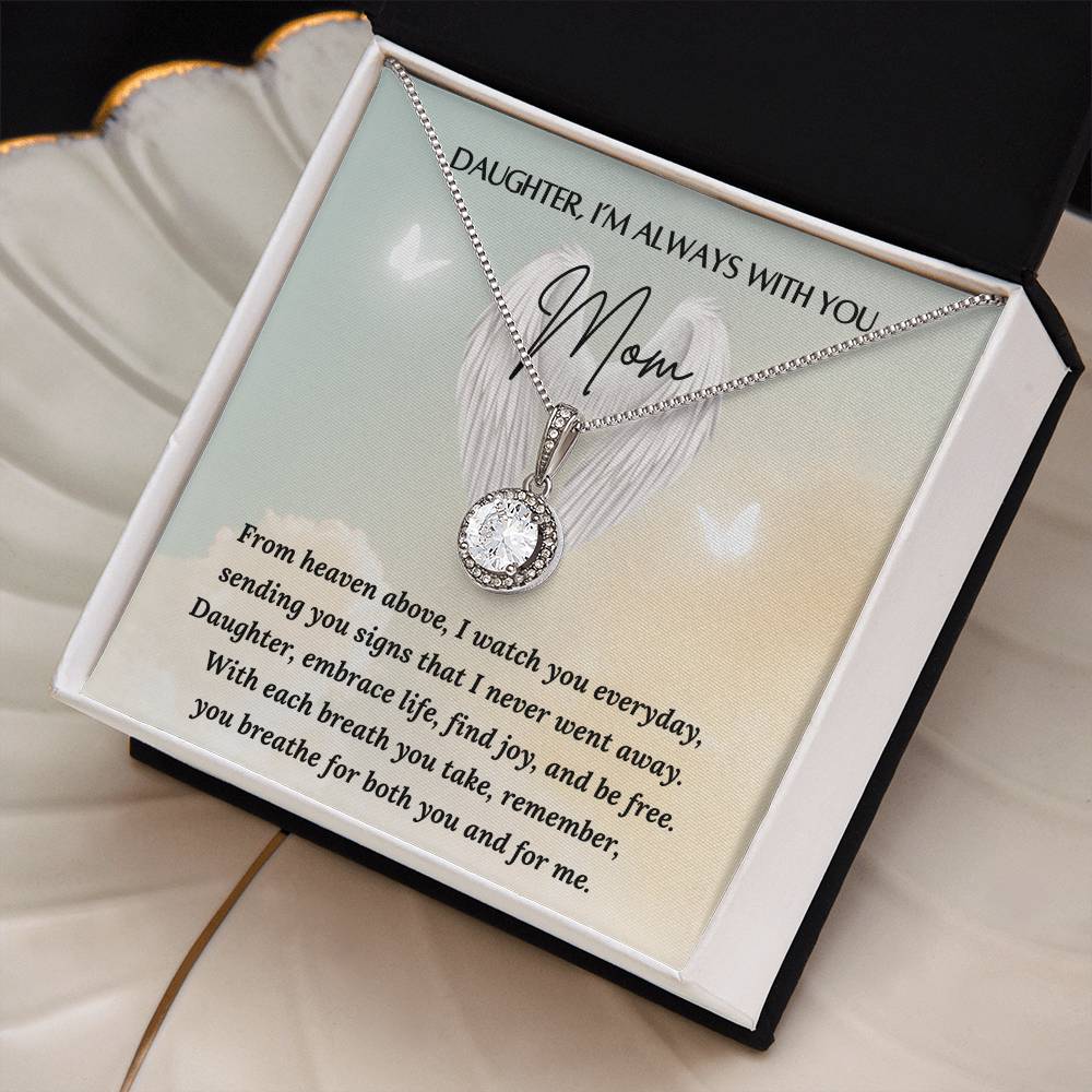 Loss of a mother
Eternal Hope necklace
Material: 14k white gold over stainless steel or 18k yellow gold over stainless steel
Stone: 6mm round cut cubic zirconia
Pendant dimensions: 0.6" (15.7mm) height / 0.23" (6mm) width
Chain length: Adjustable from 18" - 22" (45.72cm - 55.88cm)
Clasp: Lobster clasp