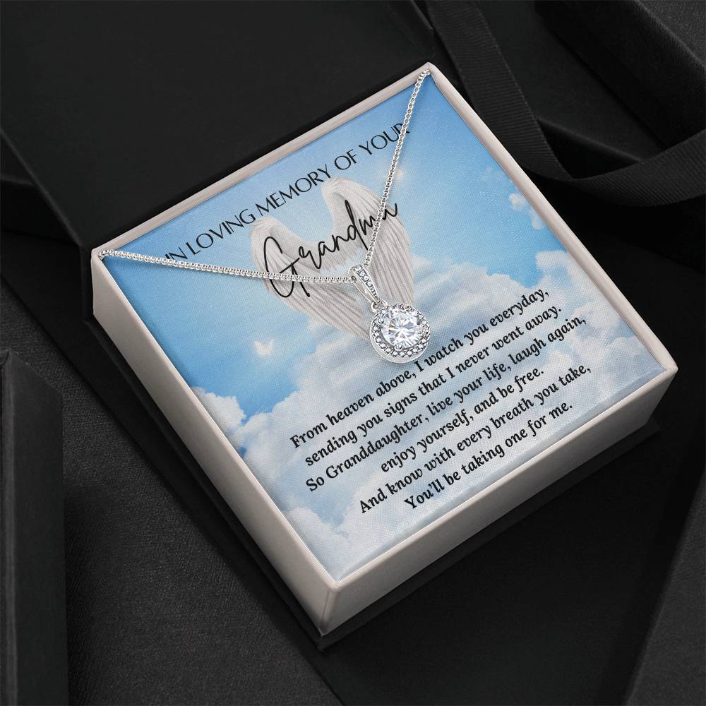 In loving memory of your Grandma
Eternal Hope necklace
Material: 14k white gold over stainless steel or 18k yellow gold over stainless steel
Stone: 6mm round cut cubic zirconia
Pendant dimensions: 0.6" (15.7mm) height / 0.23" (6mm) width
Chain length: Adjustable from 18" - 22" (45.72cm - 55.88cm)
Clasp: Lobster clasp