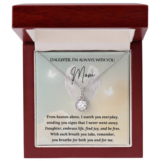 Loss of a mother
Eternal Hope necklace
Material: 14k white gold over stainless steel or 18k yellow gold over stainless steel
Stone: 6mm round cut cubic zirconia
Pendant dimensions: 0.6" (15.7mm) height / 0.23" (6mm) width
Chain length: Adjustable from 18" - 22" (45.72cm - 55.88cm)
Clasp: Lobster clasp