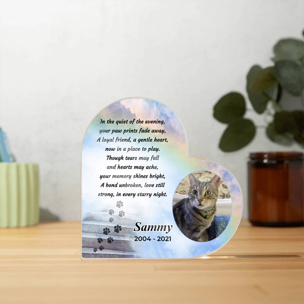 rainbow bridge pet memorial acrylic heart with poem and photo