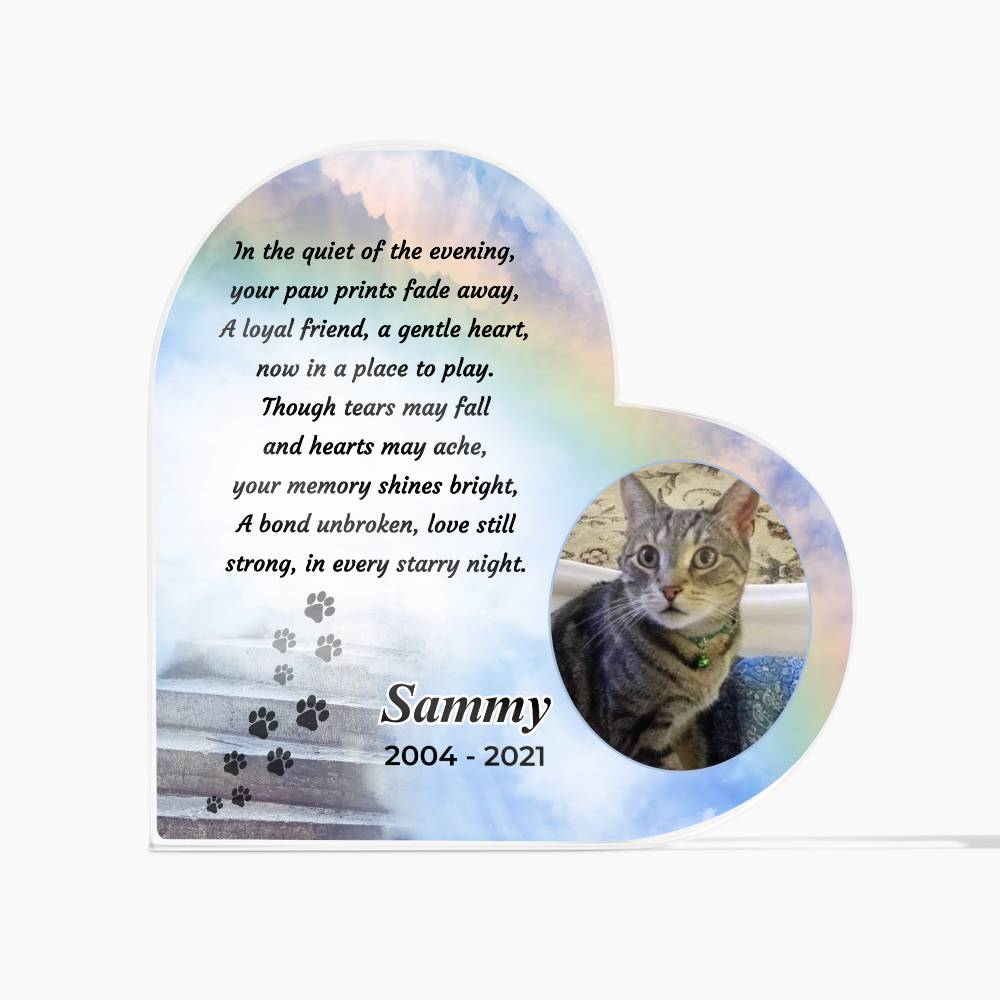 rainbow bridge pet memorial acrylic heart with poem and photo