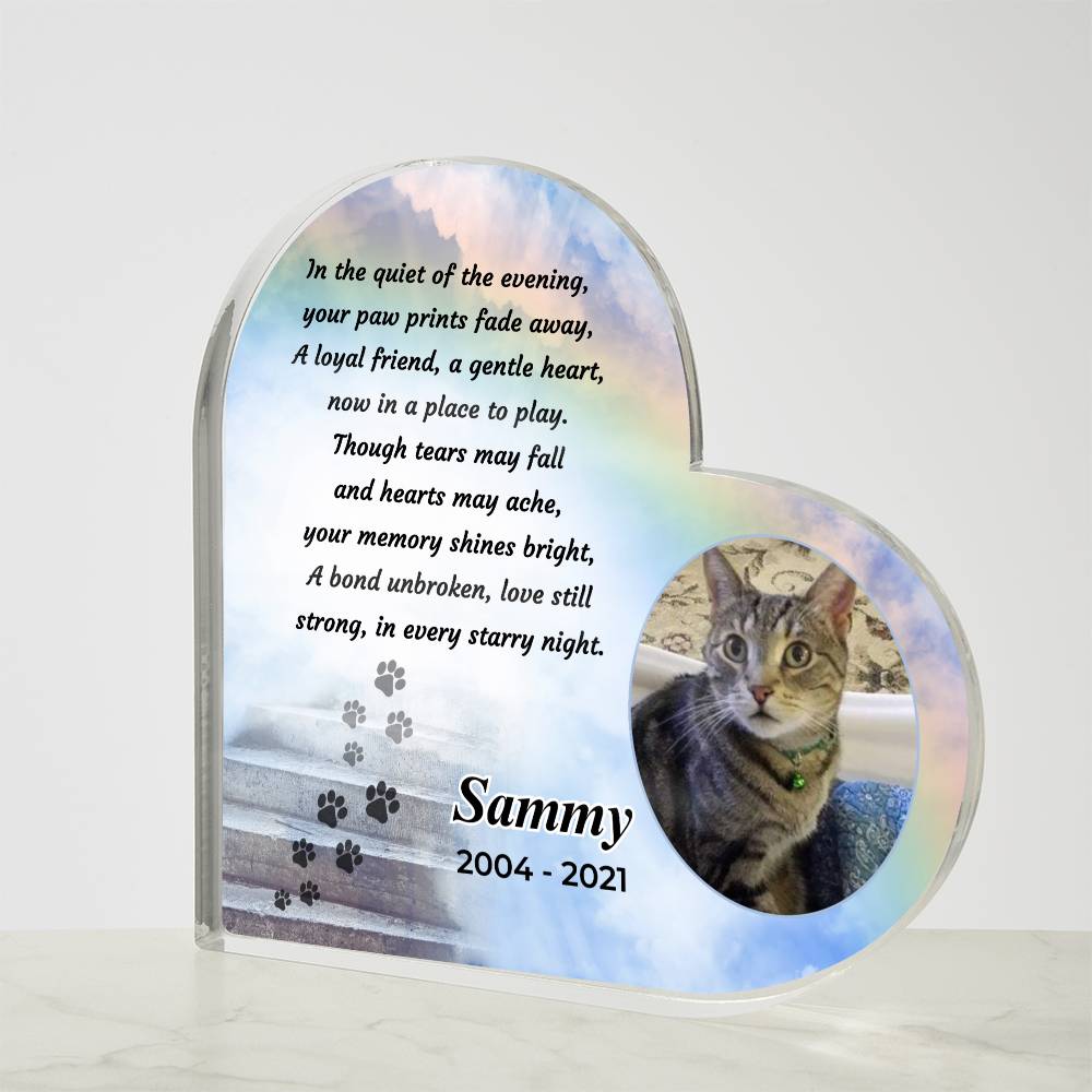 rainbow bridge pet memorial acrylic heart with poem and photo