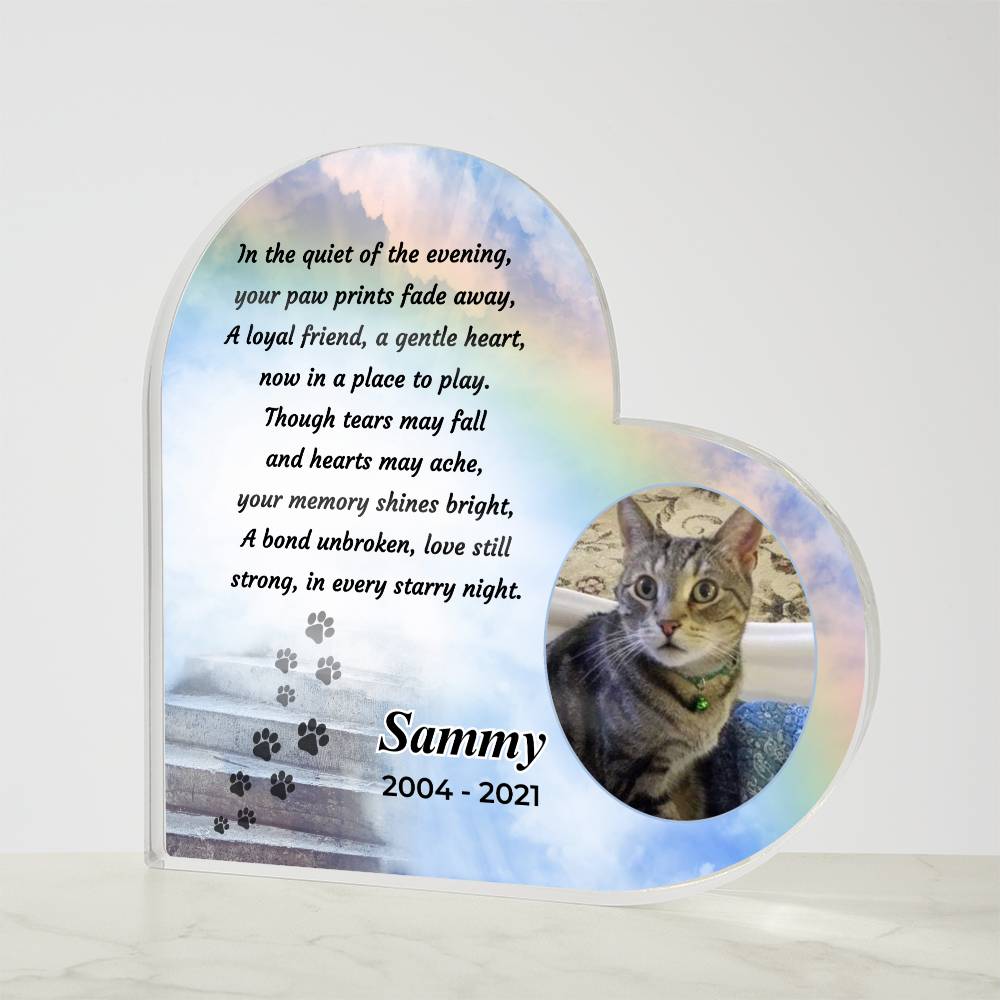 rainbow bridge pet memorial acrylic heart with poem and photo