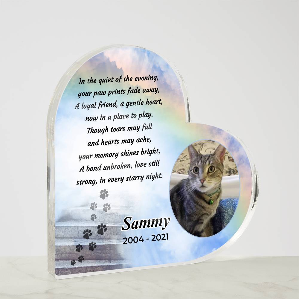 rainbow bridge pet memorial acrylic heart with poem and photo