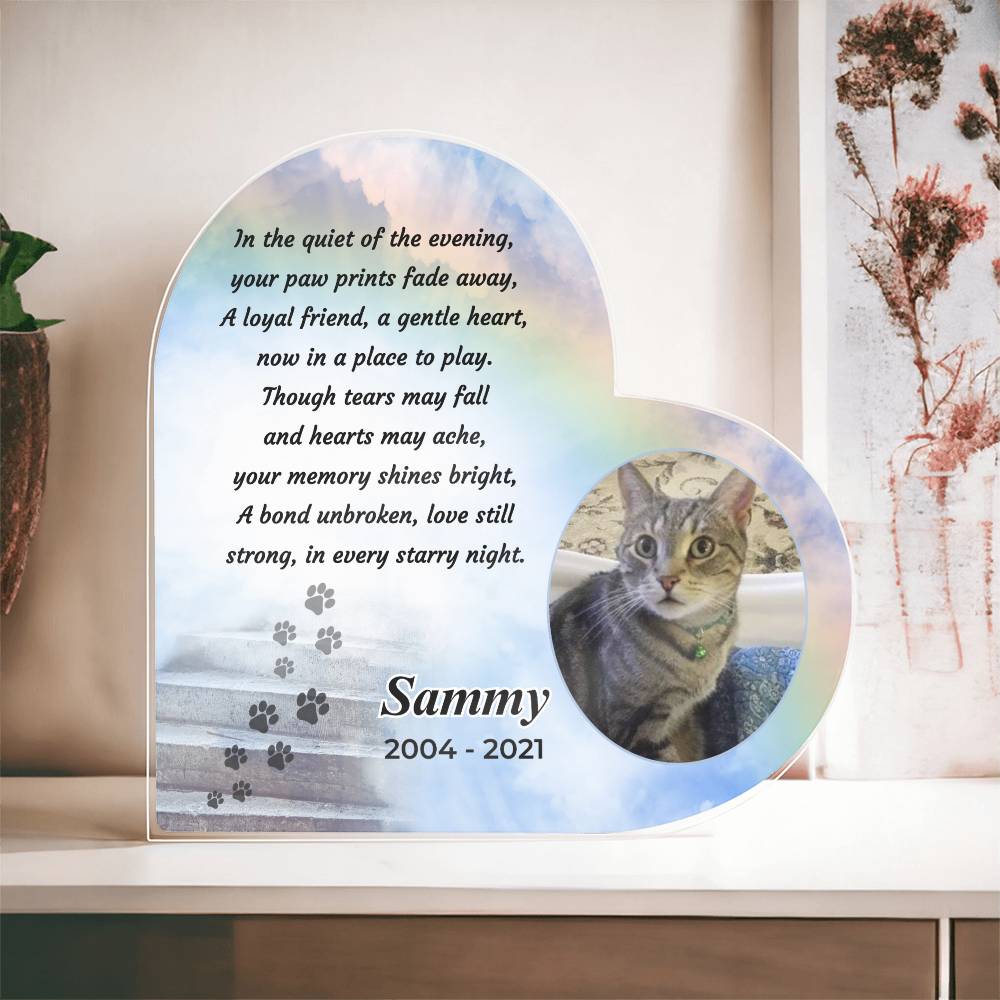 rainbow bridge pet memorial acrylic heart with poem and photo