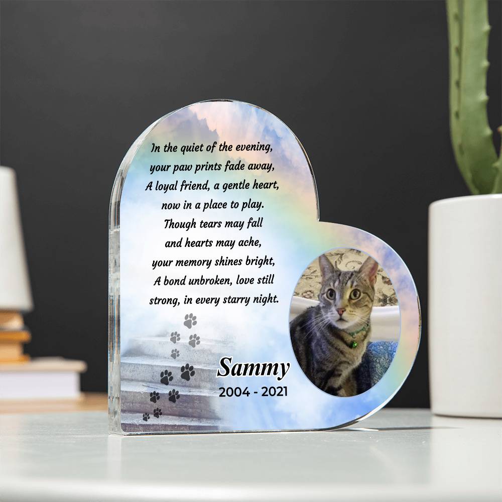 rainbow bridge pet memorial acrylic heart with poem and photo