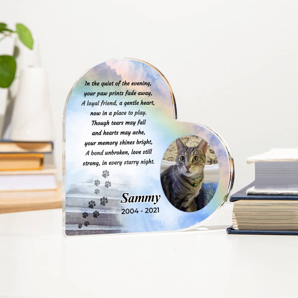 rainbow bridge pet memorial acrylic heart with poem and photo