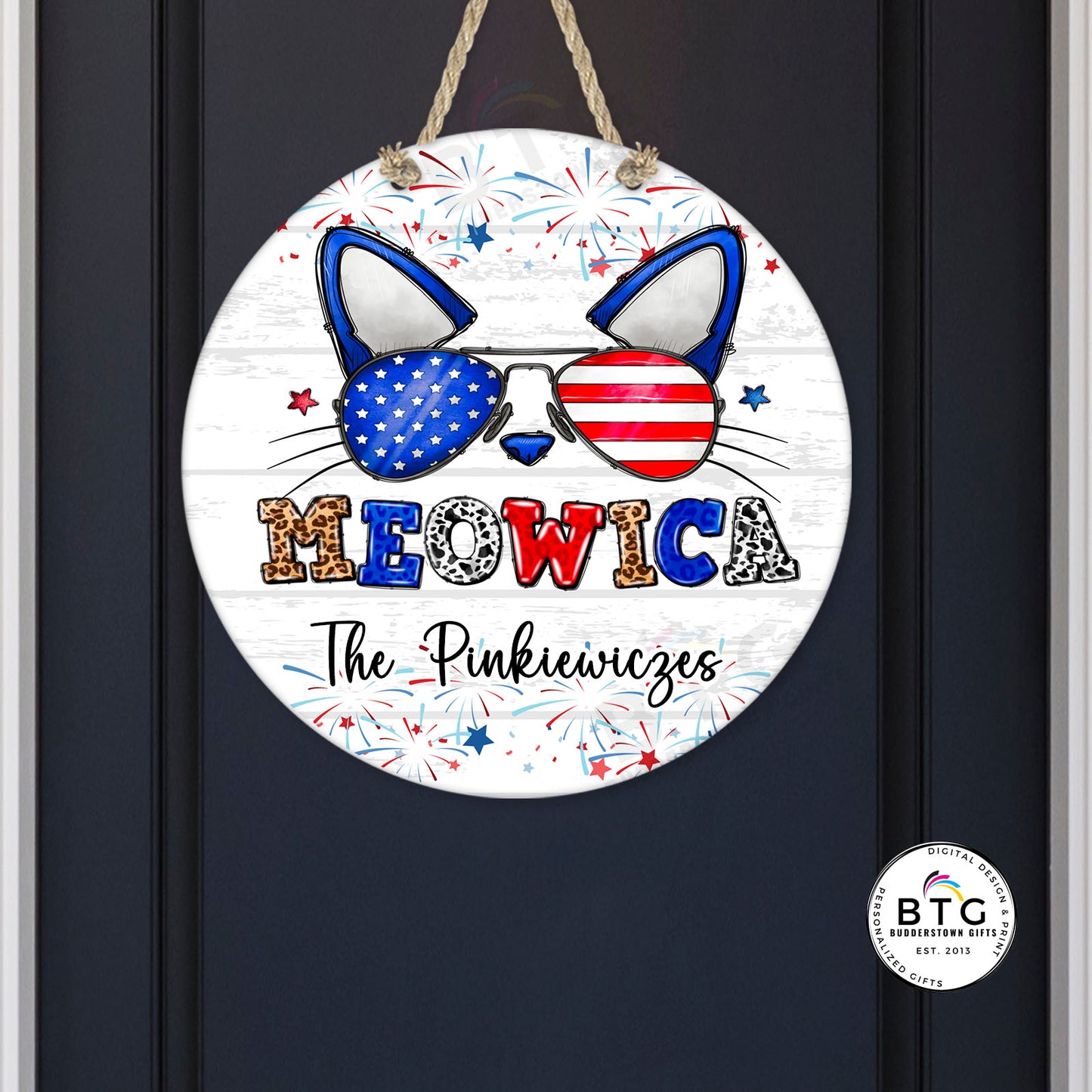 Meowica Americana Door Hanger - Personalized - Cat Lover Gift