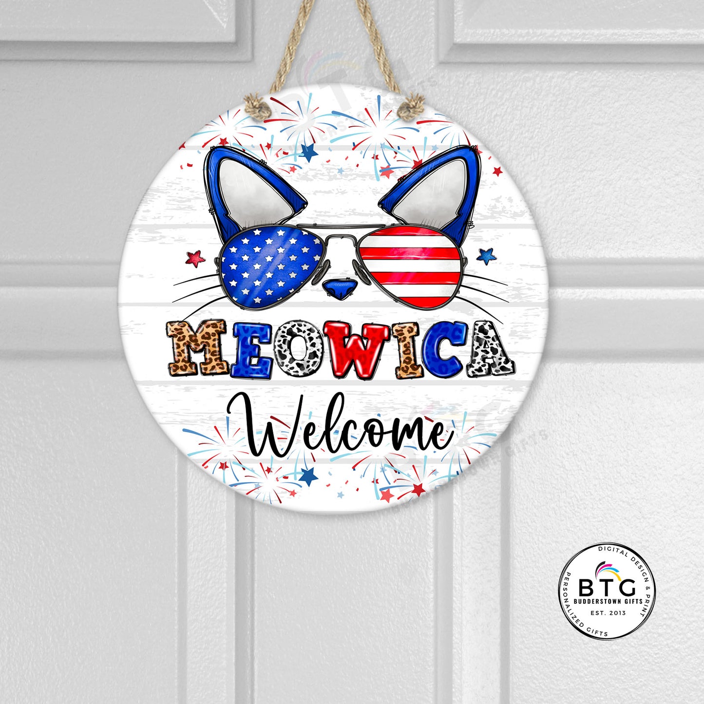 Meowica Americana Door Hanger - Personalized - Cat Lover Gift