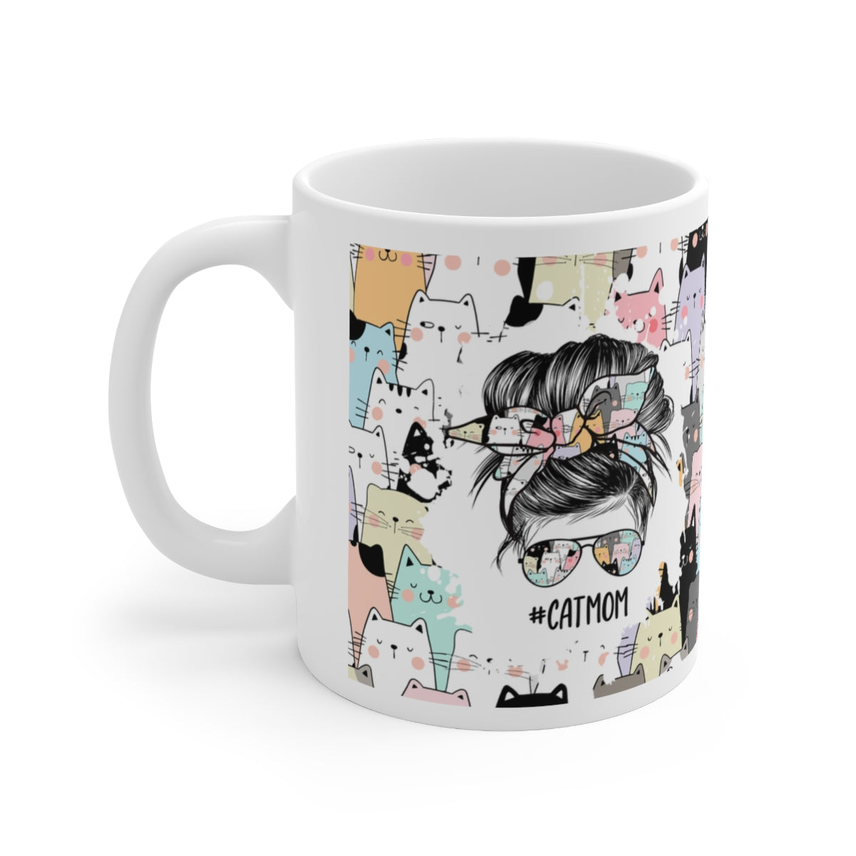 Cat Mom - Messy Bun - Ceramic Mug 11oz