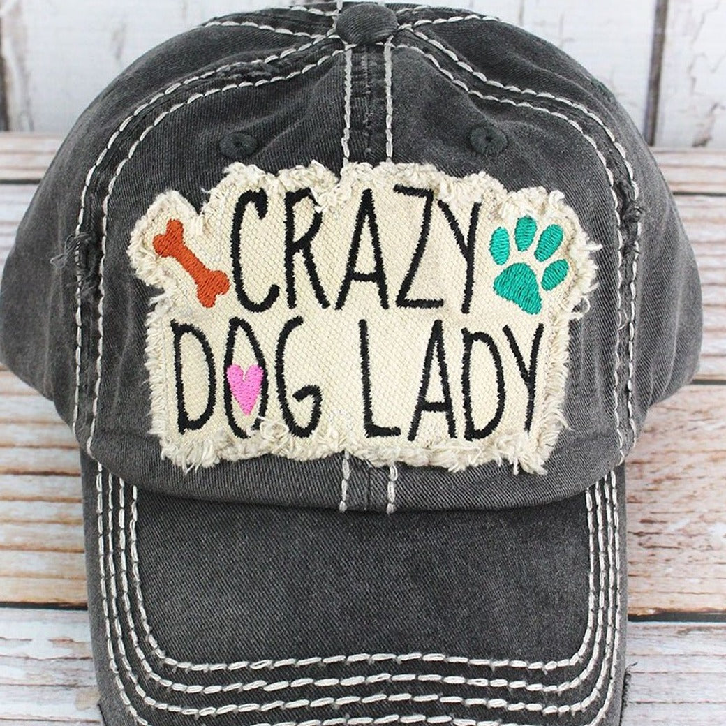 Distressed Black Crazy Dog Lady Cap