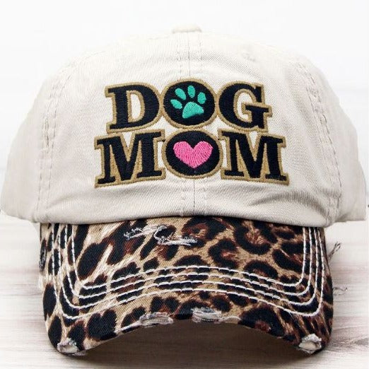 Distressed Stone and Leopard Dog Mom Cap