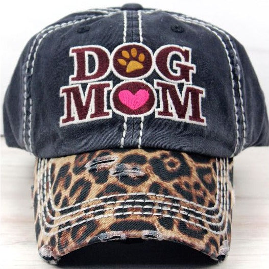 Distressed Black and Leopard Dog Mom Cap