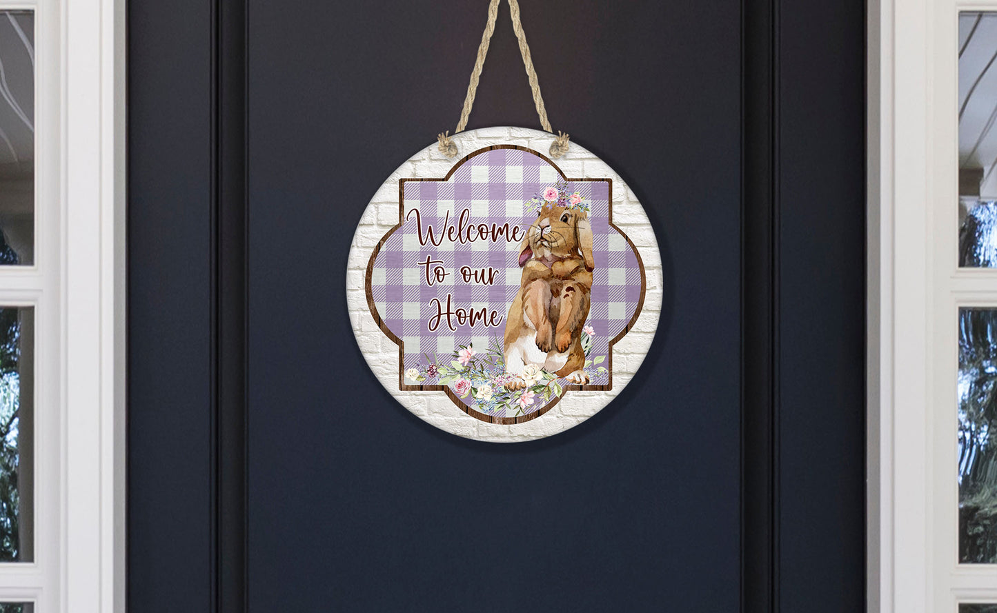 Country Bunny WELCOME - Door Hanger - Wall Hanger - Welcome Sign - Easter