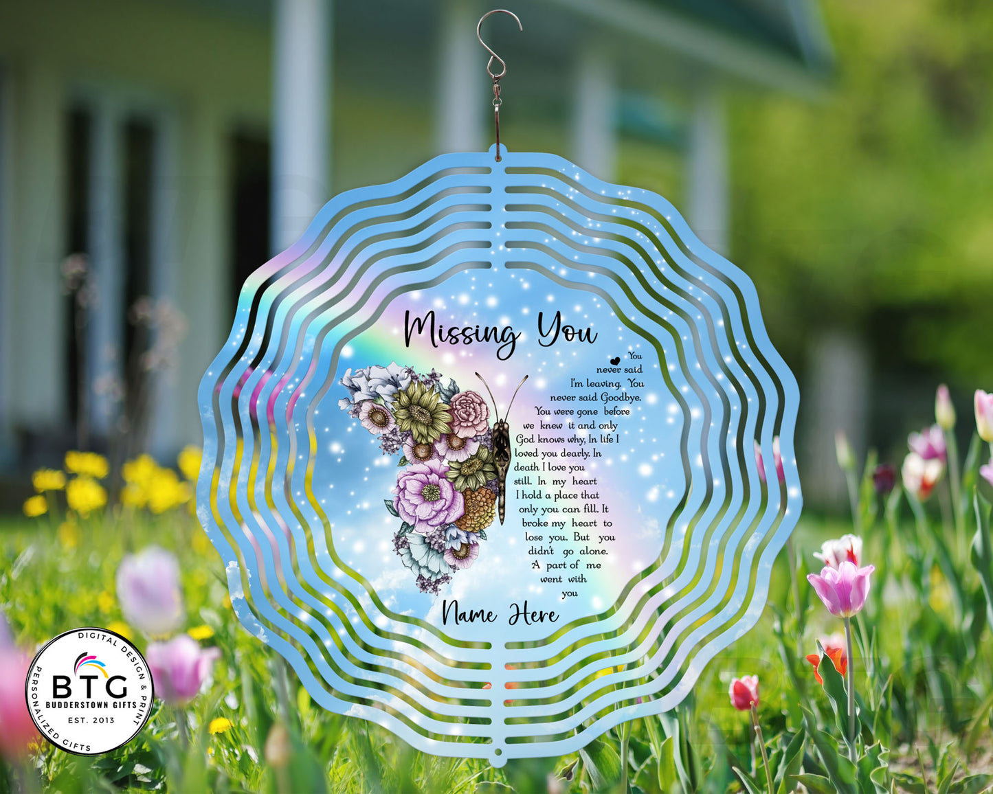 Butterfly Missing You Sympathy Gift Wind Spinner - Rainbow Sky