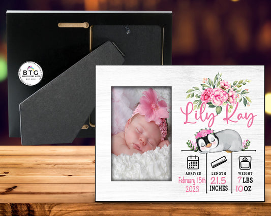 Personalized Birth Announcement Picture Frame with Stats - Pink