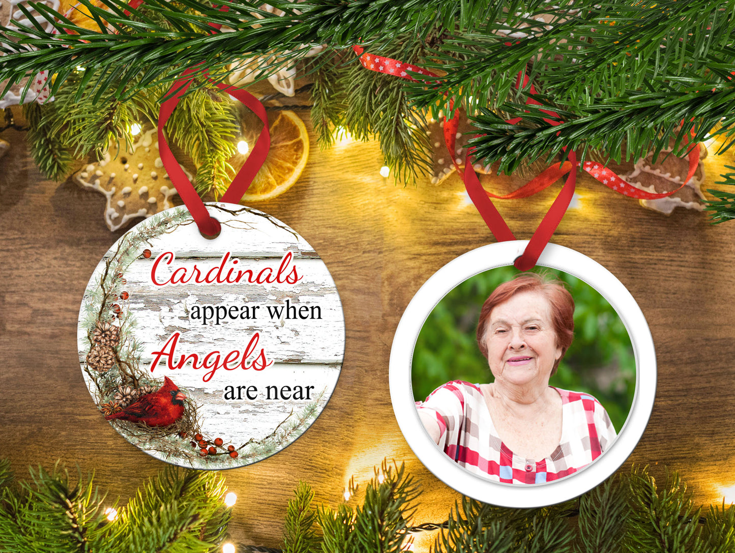 Cardinals Appear when Angels are Near, WITH PHOTO, 2 Sided, Memorial Ornament, Cardinals, memorial gift