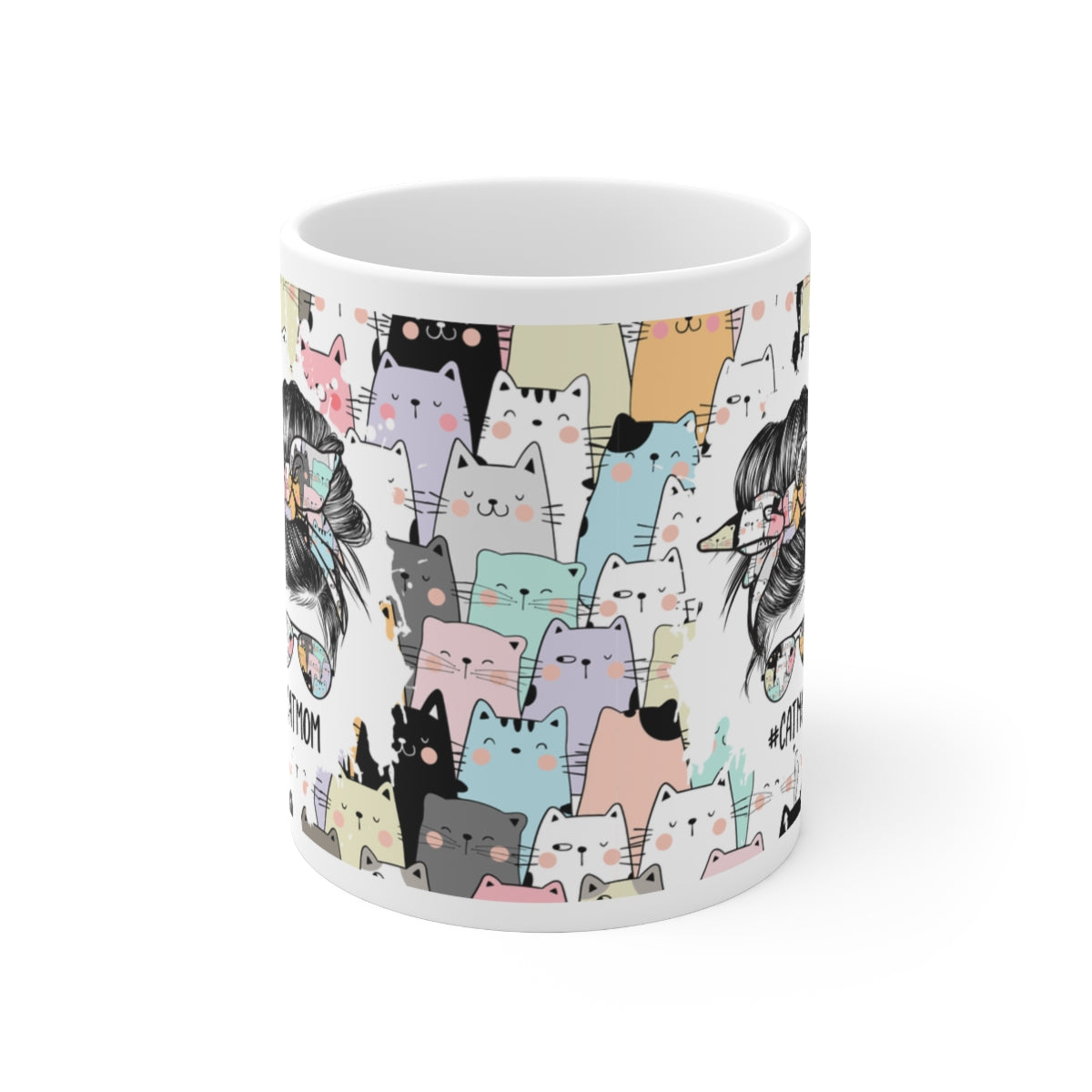 Cat Mom - Messy Bun - Ceramic Mug 11oz
