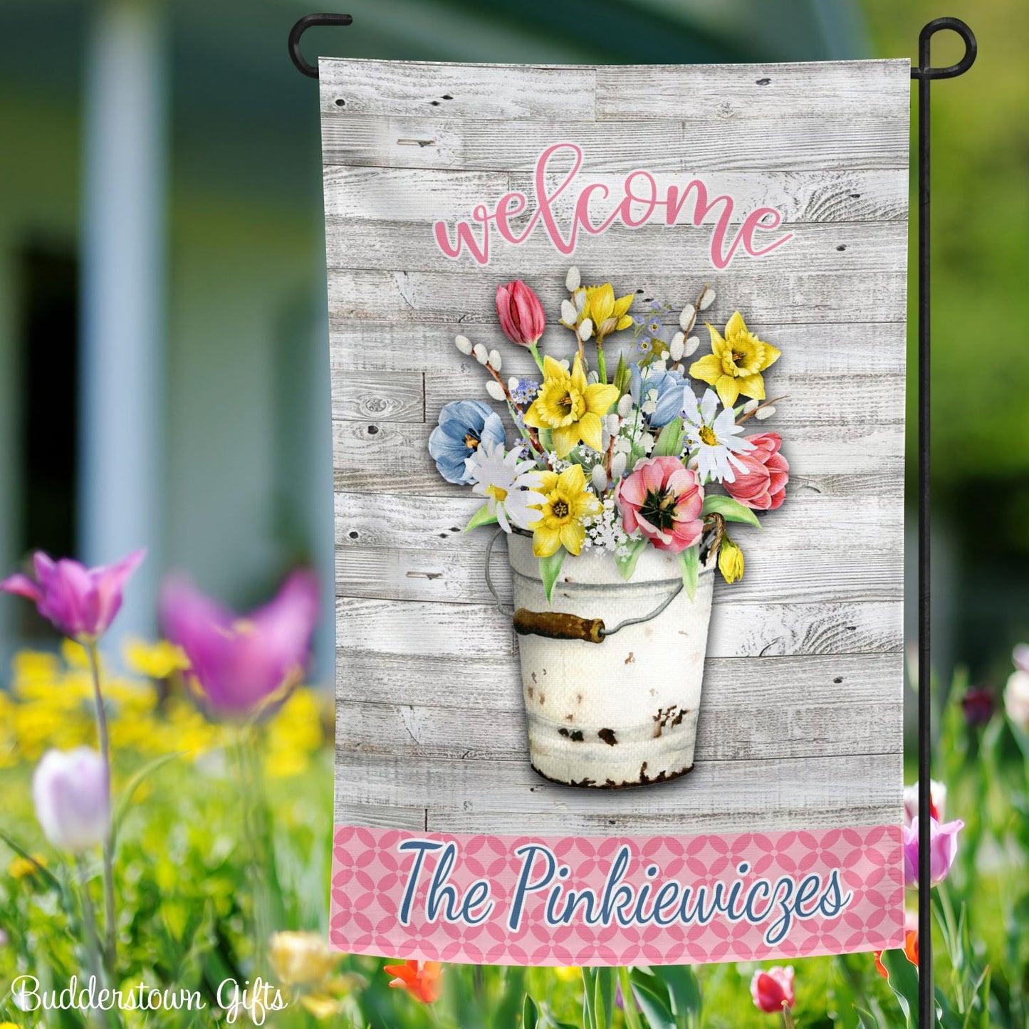 Flower Pail Welcome | Spring Garden Flag | Home Decor