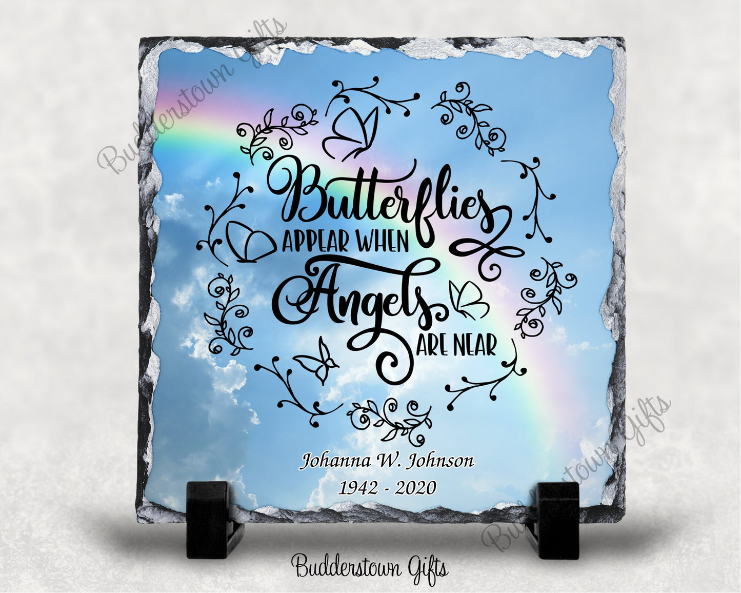 Butterflies Appear when angels are near/blue heavens/ Memorial Stone Slate