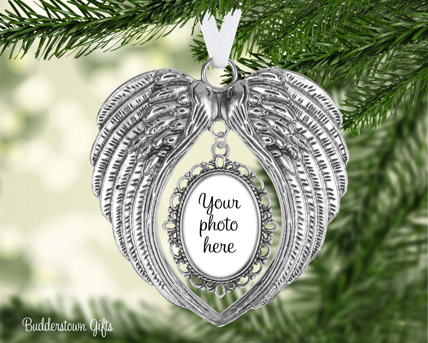 Angel Wings Photo Ornament - Loss of love one, pet loss, memorial ornament, sympathy gift, angel