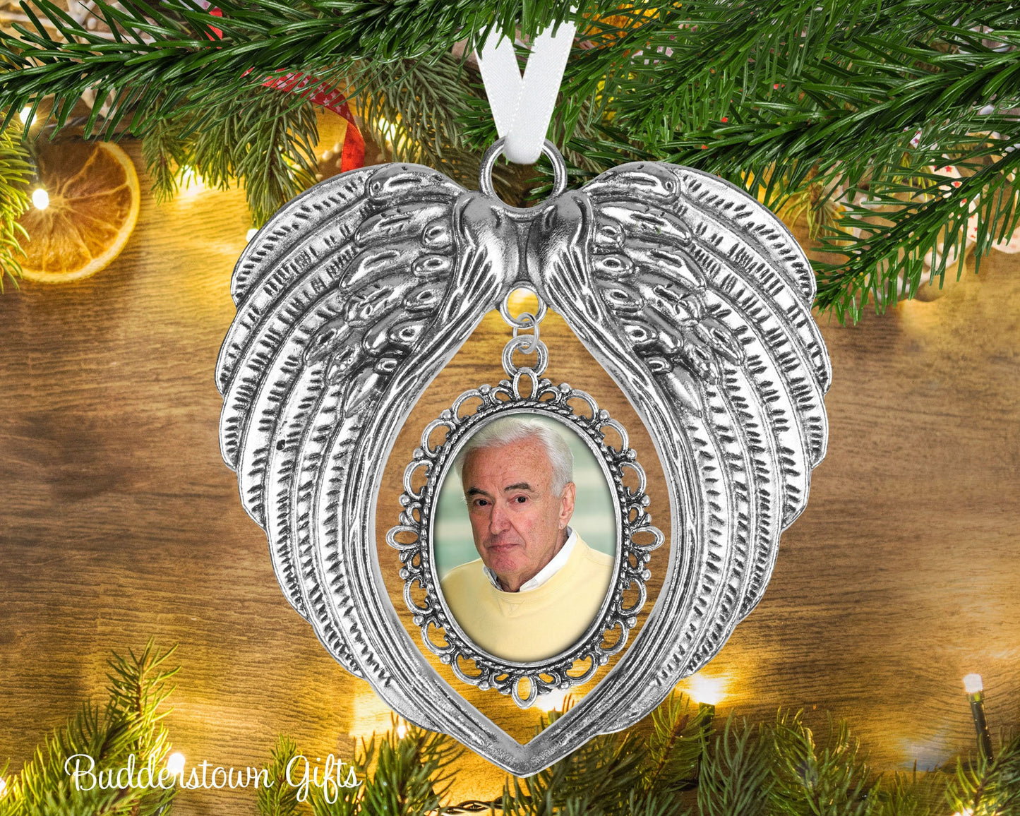 Angel Wings Photo Ornament - Loss of love one, pet loss, memorial ornament, sympathy gift, angel