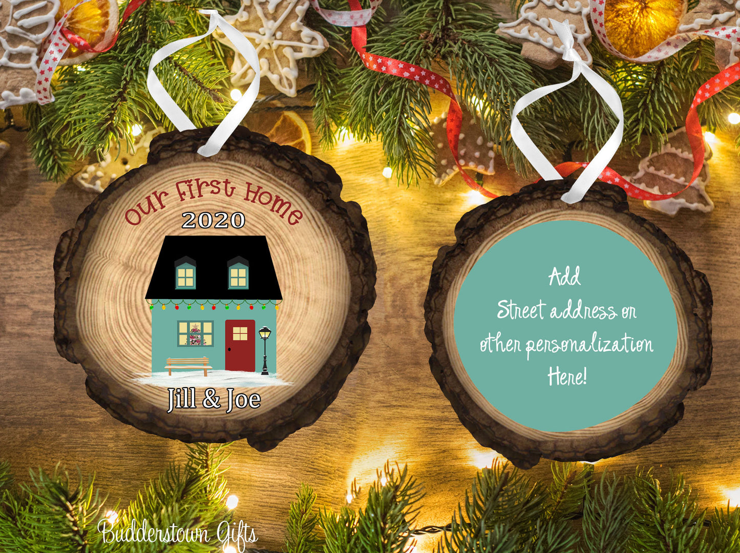 First Home - Wood Slice Ornament - new home personalized ornament
