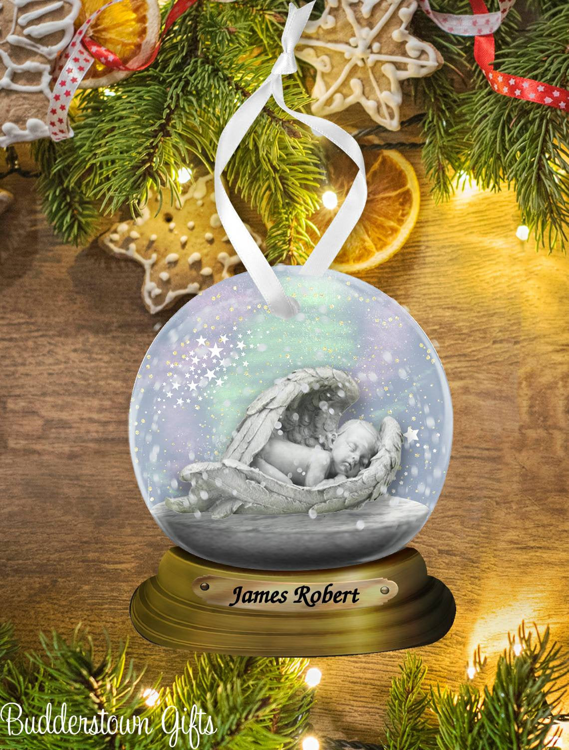 Memorial Baby Angel Snow globe Ornament