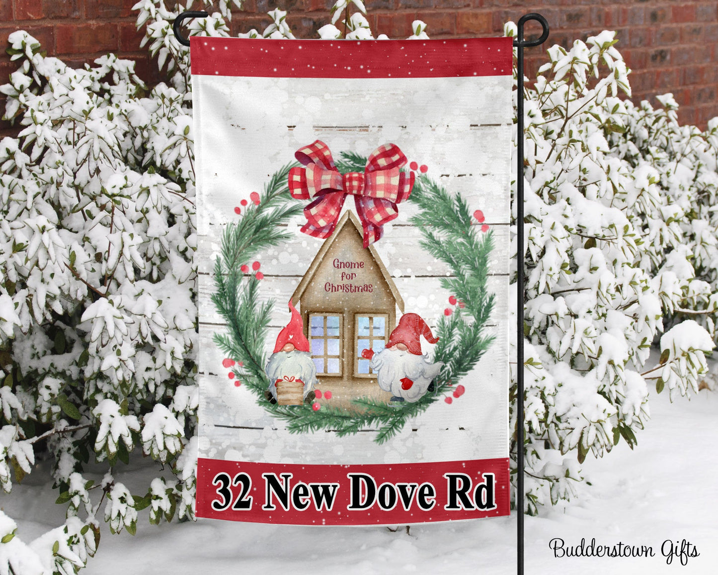 Gnome for Christmas - Garden Flag - Single Sided- winter garden flag