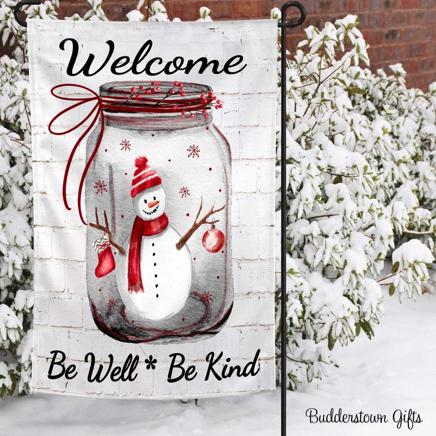 Winter Snowman Mason Jar Garden Flag