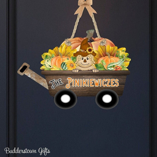 Fall Door Decor | Scarecrow Wagon Door - Wall hanger | Sunflower Decor