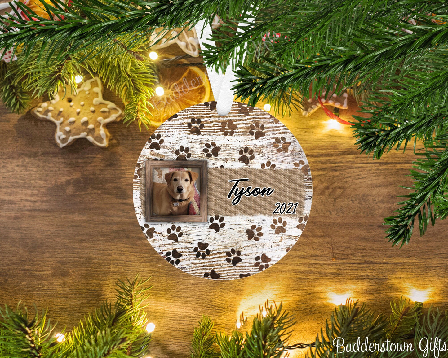 Pet Photo Ornament - Rustic - Farmhouse - Dog - Cat - Christmas Ornament