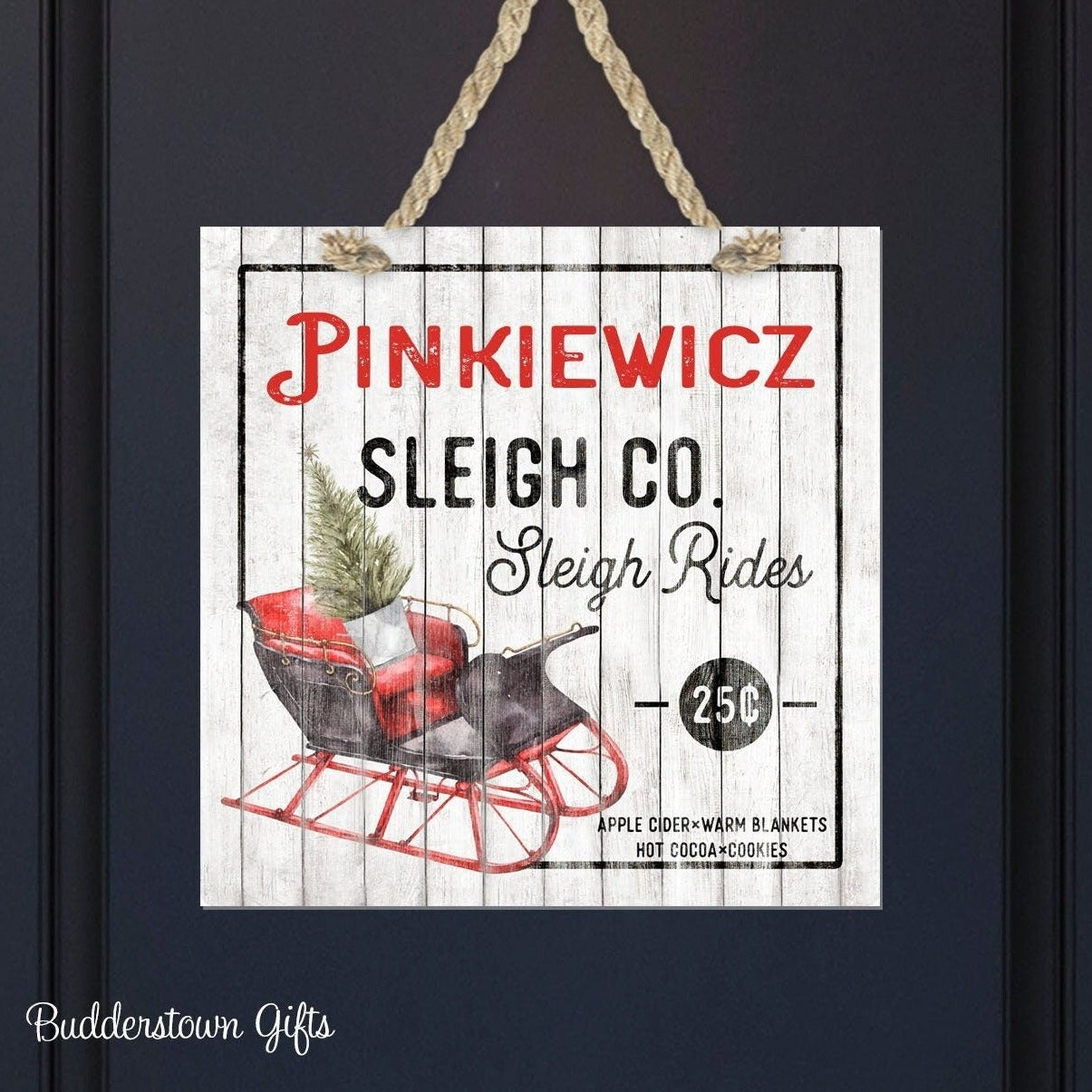 Winter Sleigh Rides - Sleigh - Door Hanger - Family Sign