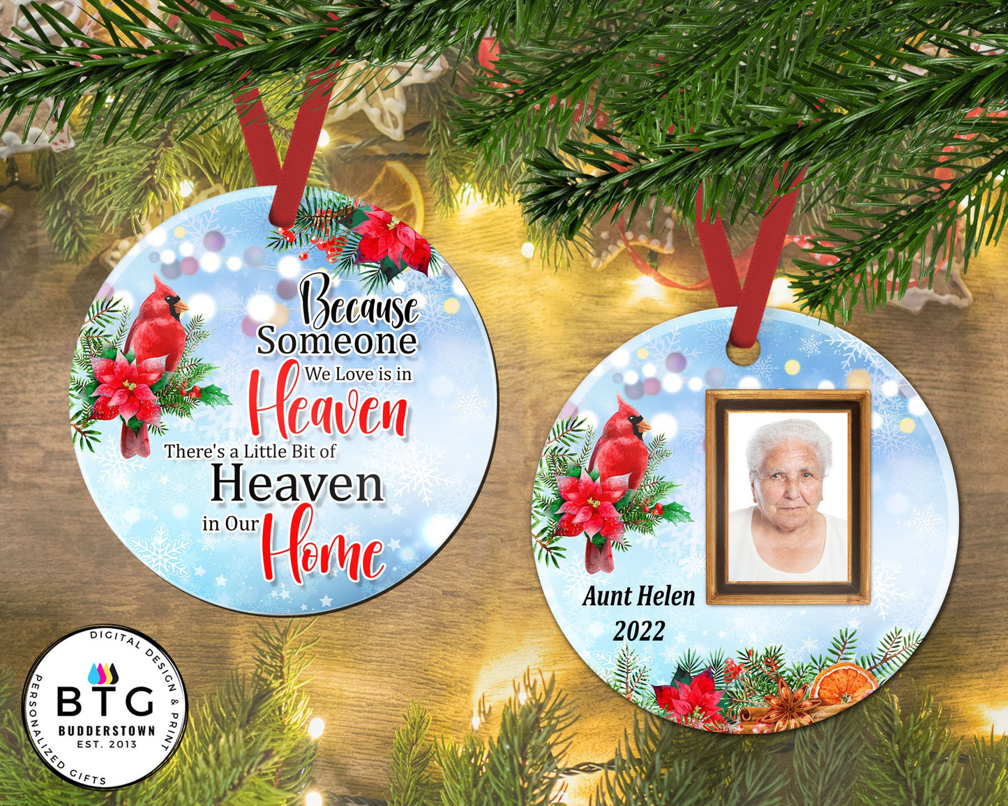 Because someone we love is in heaven - Cardinal Memorial Ornament - Personalized Memorial Ornament