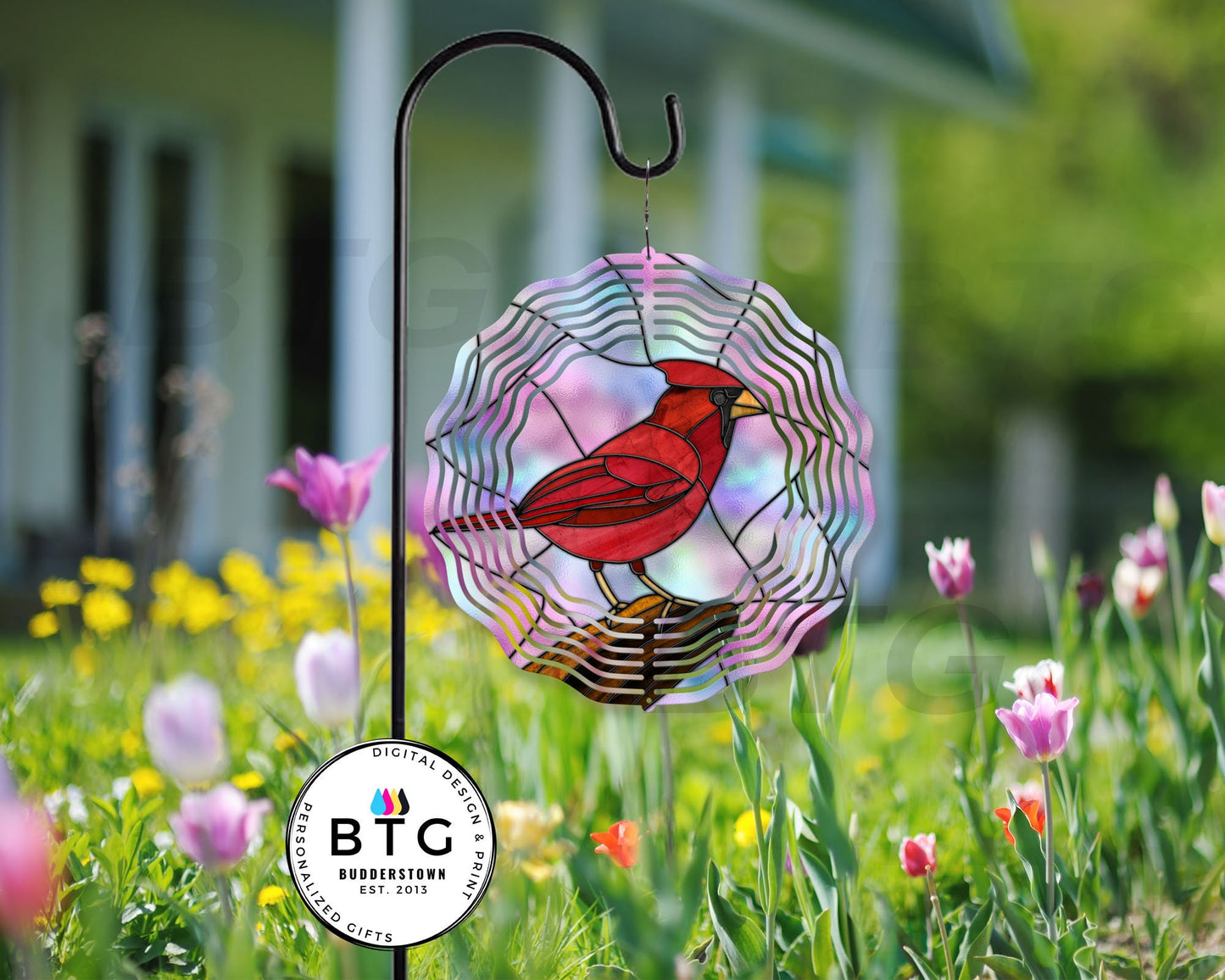 CARDINAL Wind Spinner with Stained Glass Effect | Double-Sided Design | 10-Inch Round Size