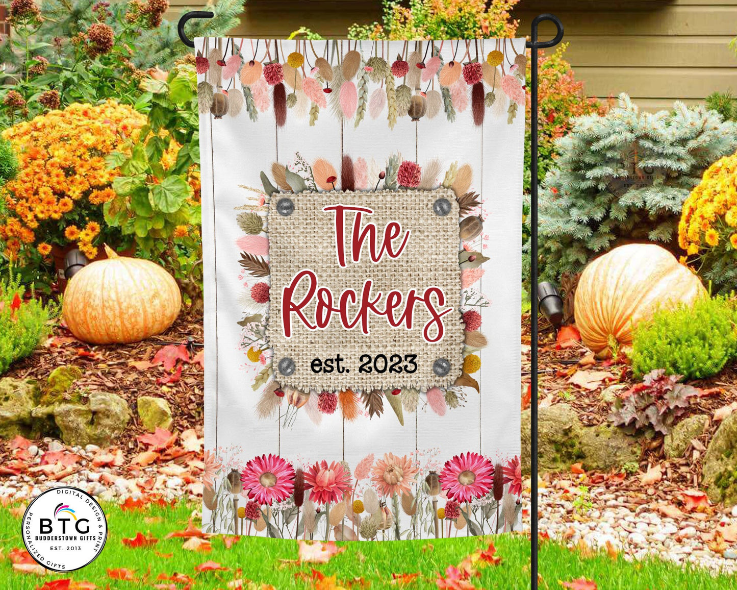 Fall Floral Garden Flag - 12x18 | Personalized Garden Flag | Dried Flowers | Fall Decor
