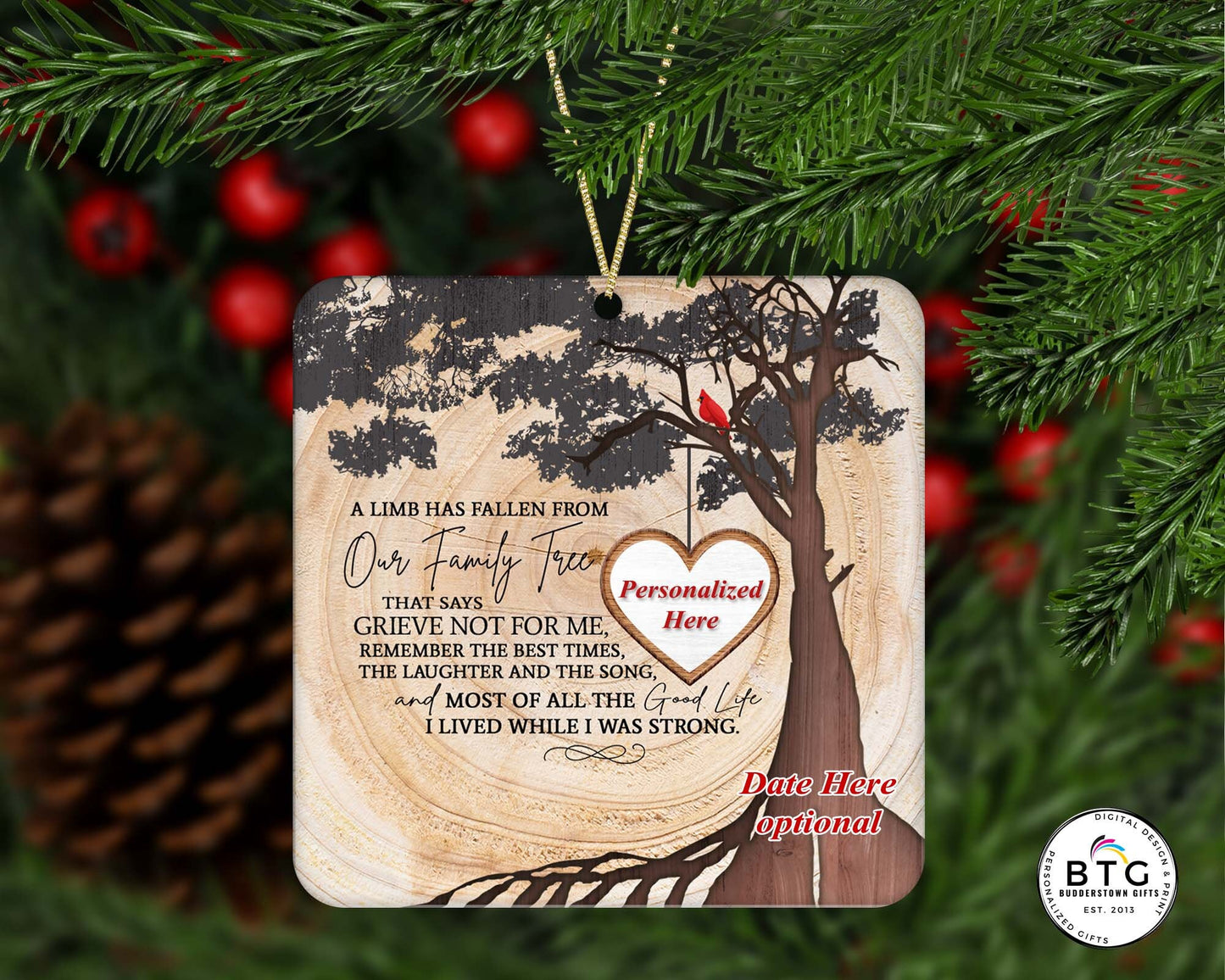 A limb has fallen from our family tree Ornament - Memorial Ornament, Cardinals, memorial gift, sympathy gift, Personalized Ornament