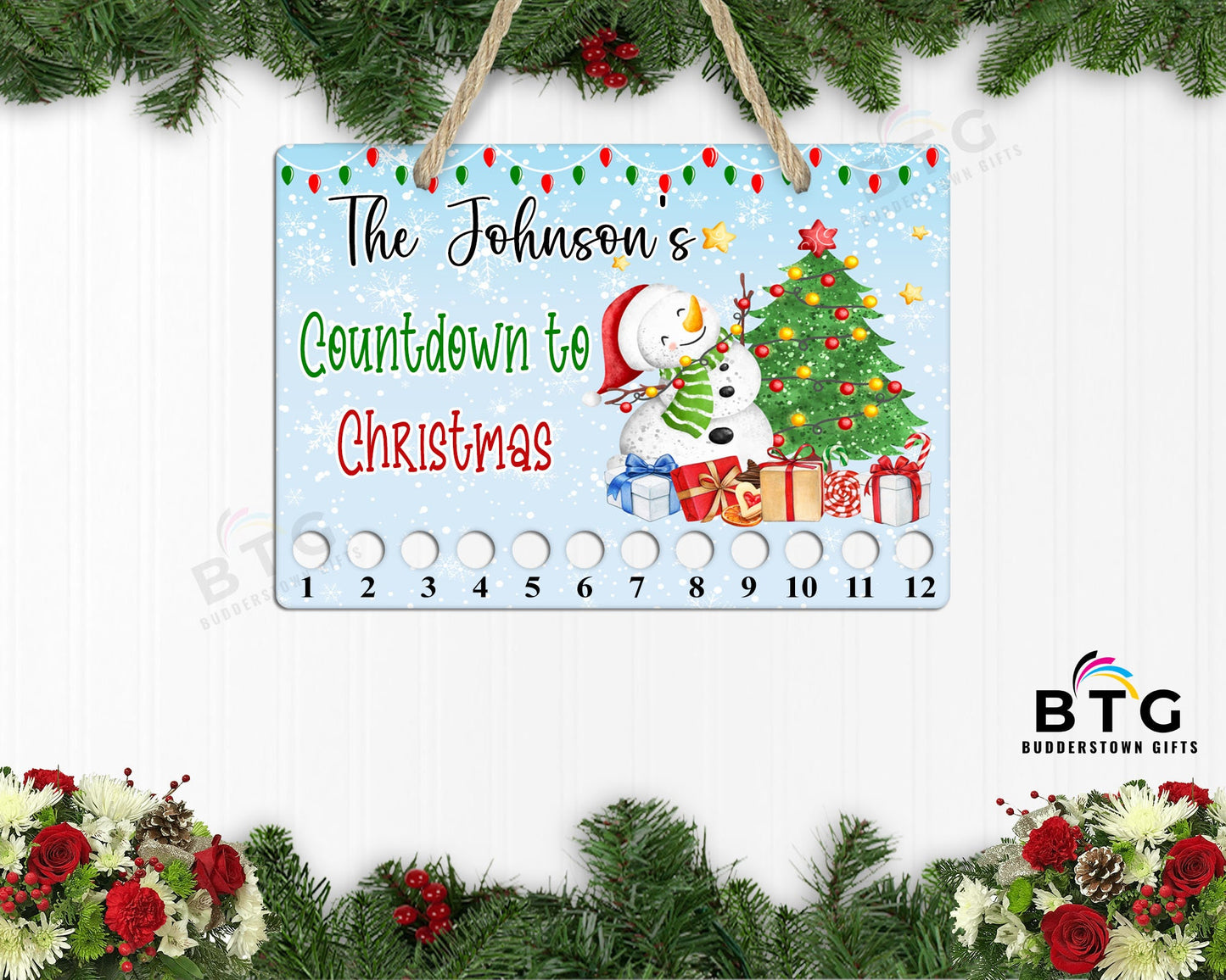 Candy Cane Christmas Countdown - 12 Days to Christmas - Snowman Decor - Kids Interactive