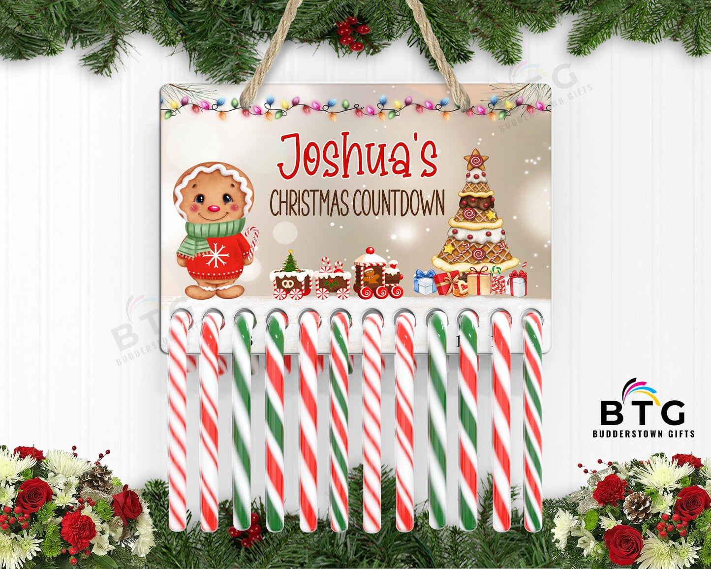 Candy Cane Christmas Countdown - 12 Days to Christmas - Gingerbread Boy - Kids Interactive