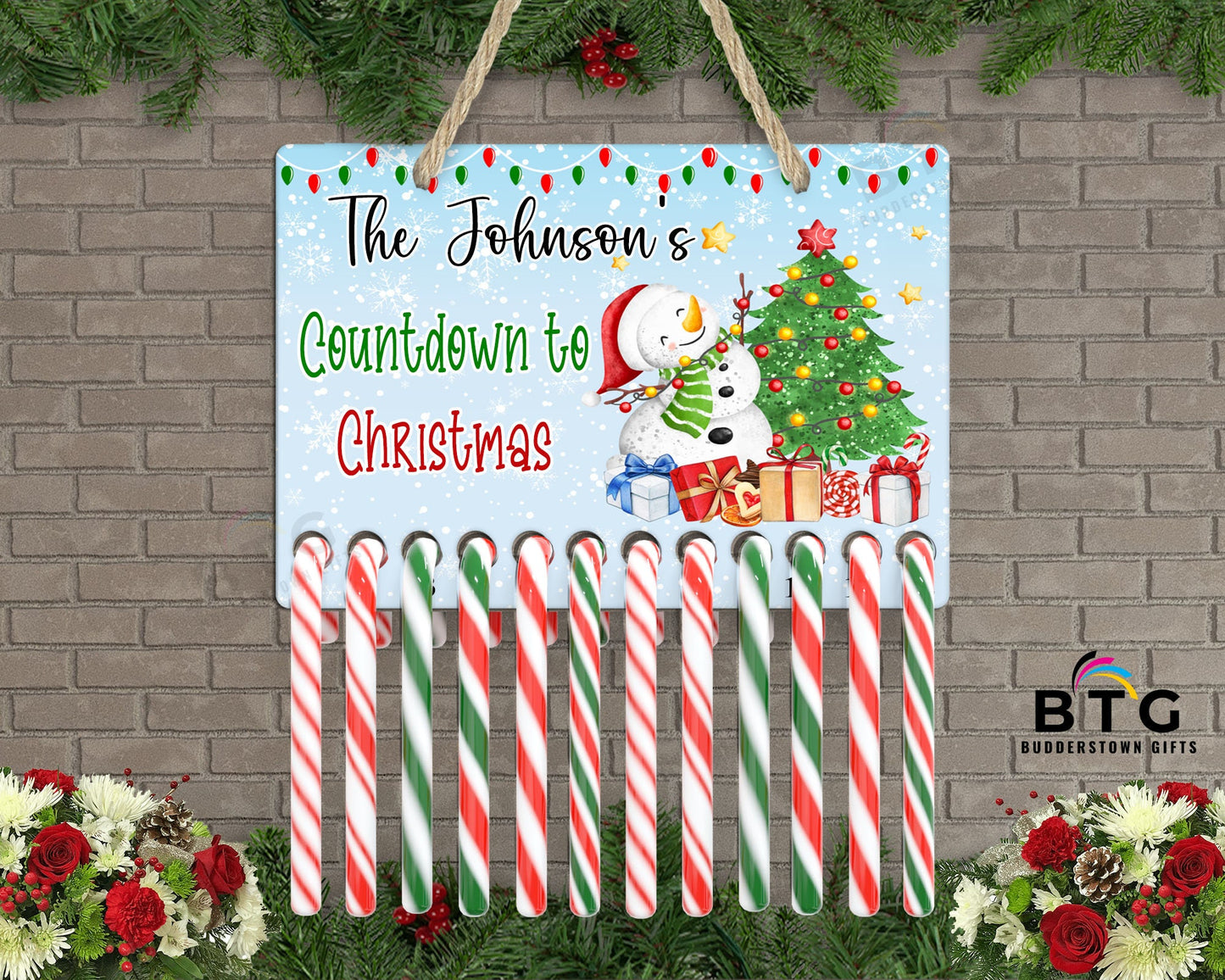 Candy Cane Christmas Countdown - 12 Days to Christmas - Snowman Decor - Kids Interactive